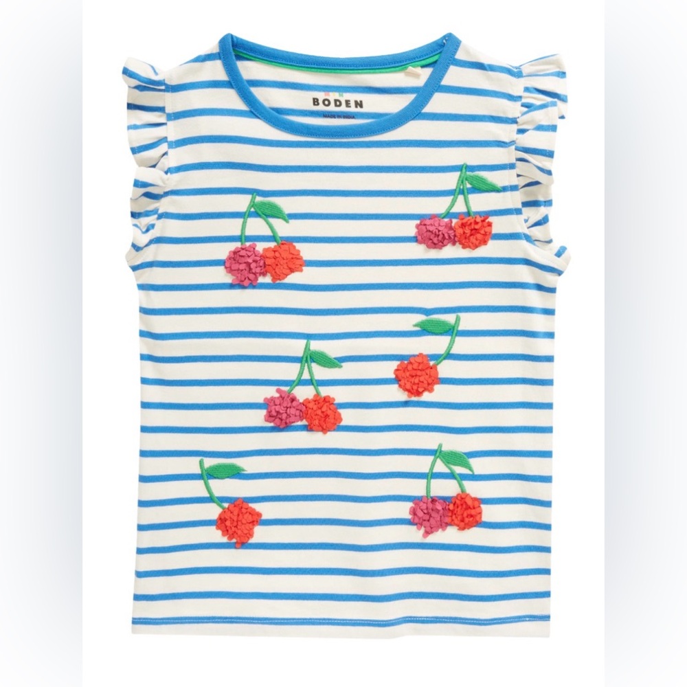 Mini Boden Cherry 🍒 Embroidered Sleeveless Top